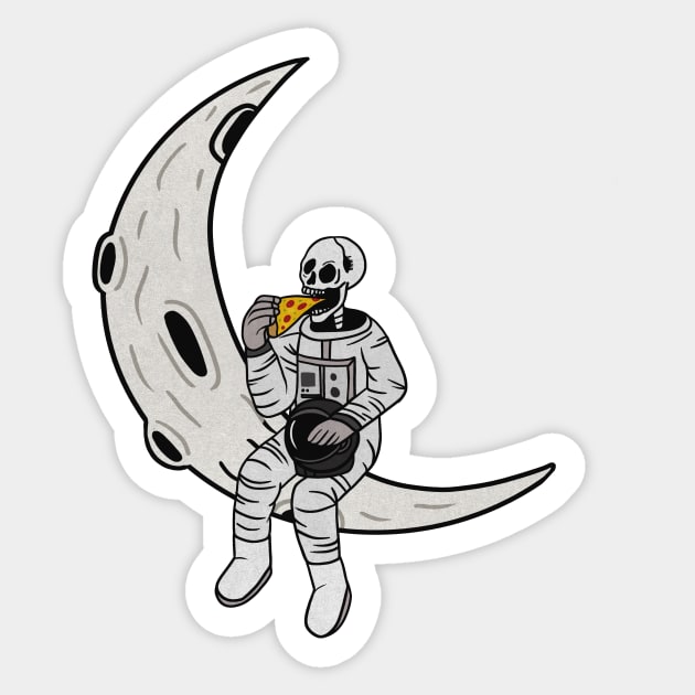 Funny Astronaut skeleton eating pizza on the Moon Sticker by logiamerch